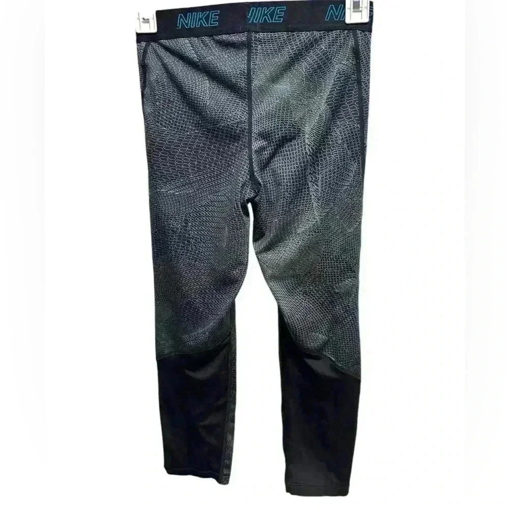 NIKE DRI FIT BLACK BLUE AND GREEN CROPPED CAPRI LEGGINGS - Picture 2 of 3